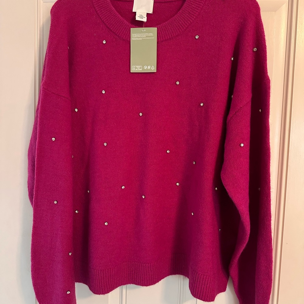 H&M Magenta Sweater with Pearl Details